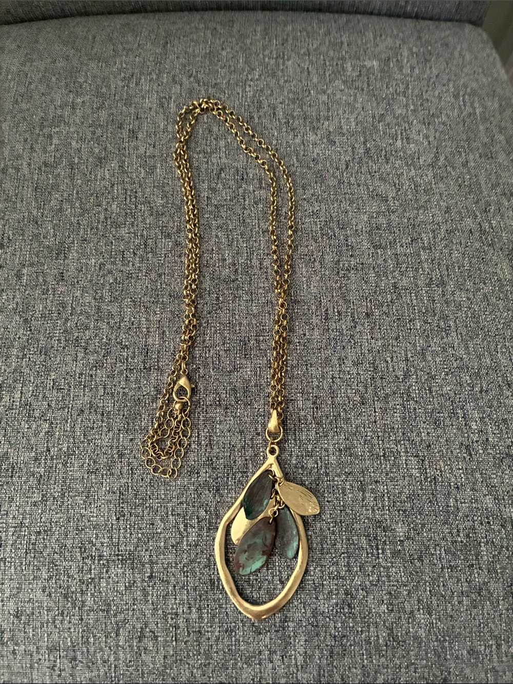 Gold-Tone Leaf Pendant Necklace with Green Accents